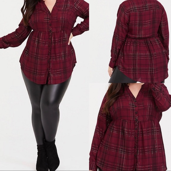 torrid Tops - RED BABYDOLL PLAID TOP TORRID EUC 1X